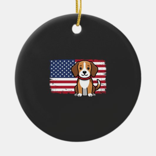Amerikaanse Vlag Hond Patriottische Vector Keramisch Ornament (Voorkant)
