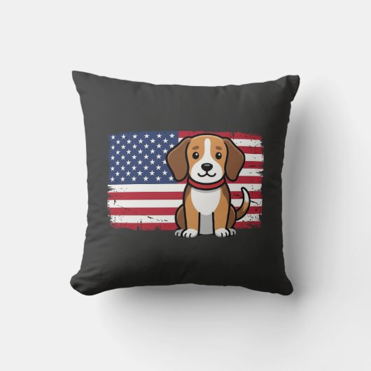 Amerikaanse Vlag Hond Patriottische Vector Kussen (Voorkant)