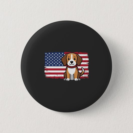 Amerikaanse Vlag Hond Patriottische Vector Ronde Button 5,7 Cm (Voorkant)
