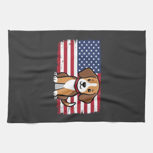 Amerikaanse Vlag Hond Patriottische Vector Theedoek (Horizontaal)