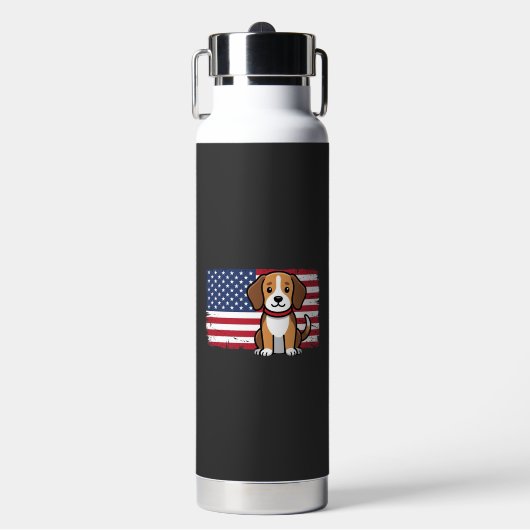 Amerikaanse Vlag Hond Patriottische Vector Waterfles (Voorkant)