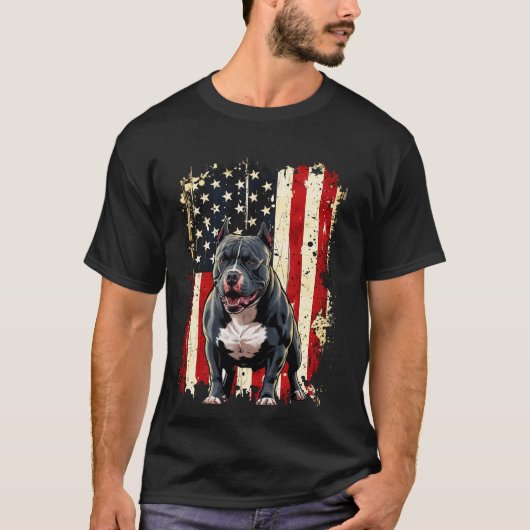 Amerikaanse Vlag Hond Pitbull T-shirt (Voorkant)