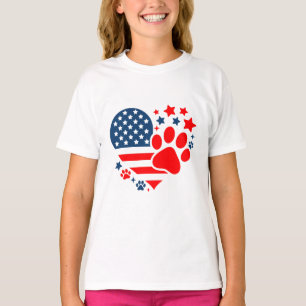 Amerikaanse Vlag Hond Poot Hart Patriottisch USA T-shirt