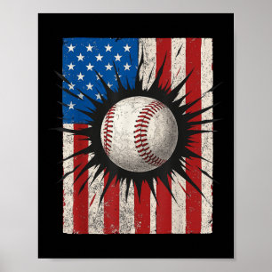 Amerikaanse Vlag Honkbal 4 juli Amerika Patriotisc Poster