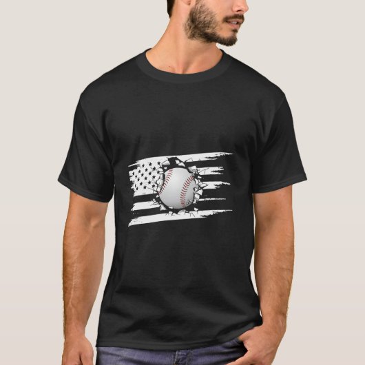 Amerikaanse Vlag Honkbal Honkbal T-shirt (Voorkant)