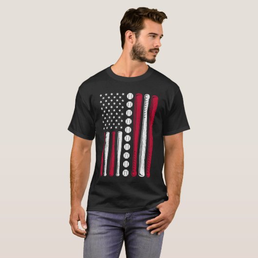 Amerikaanse vlag honkbal patriottisch 4 juli t-shirt (Voorkant volledig)