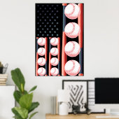 Amerikaanse vlag honkbal vlag poster (Thuiskantoor)