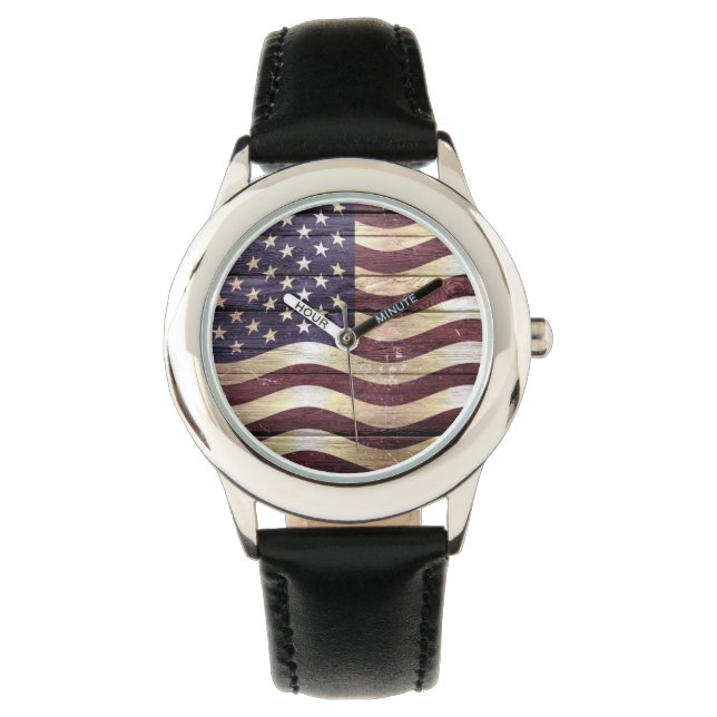 Amerikaanse vlag  hout horloge (Voorkant)