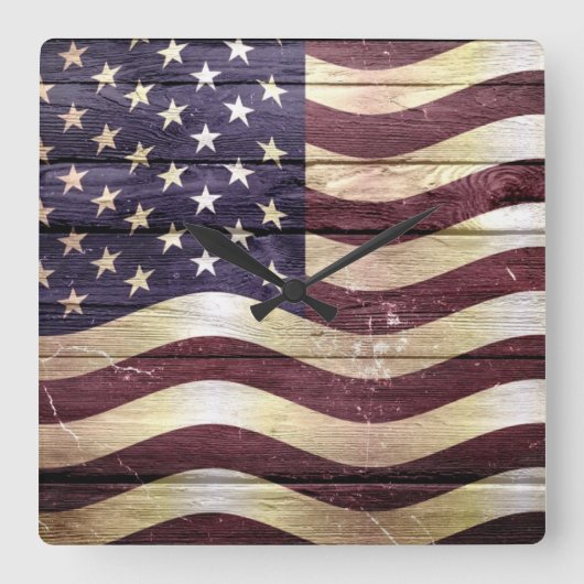 Amerikaanse vlag  hout vierkante klok (Voorkant)