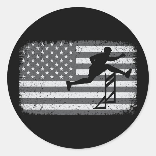 Amerikaanse vlag Hurdles Hurdling Hurdler onderweg Ronde Sticker (Voorkant)