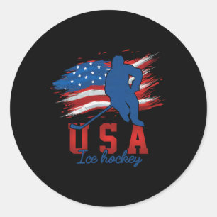 Amerikaanse vlag IJshockey 4 juli Amerikaanse steu Ronde Sticker
