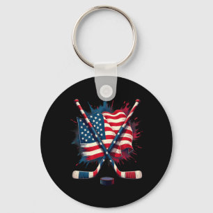 Amerikaanse Vlag IJshockey Sleutelhanger