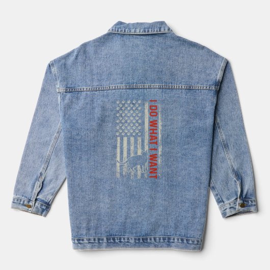Amerikaanse vlag ik doe wat ik wil dat katten esse denim jacket (Achterkant)