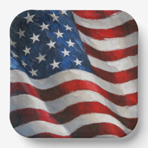 Amerikaanse Vlag Impasto Schilderkunst Papieren Bordje
