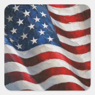 Amerikaanse Vlag Impasto Schilderkunst Vierkante Sticker