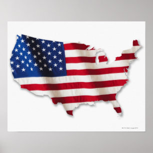 Amerikaanse vlag in de vorm van de Verenigde State Poster
