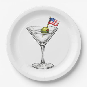 Amerikaanse vlag in een Martini cocktail Papieren Bordje