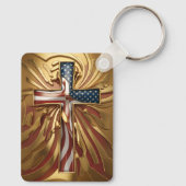 Amerikaanse Vlag in Gouden Kruis #5 Sleutelhanger (Achterkant)