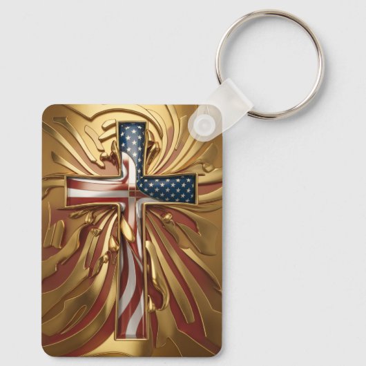 Amerikaanse Vlag in Gouden Kruis #5 Sleutelhanger (Achterkant)