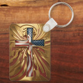 Amerikaanse Vlag in Gouden Kruis #5 Sleutelhanger (Achterkant)