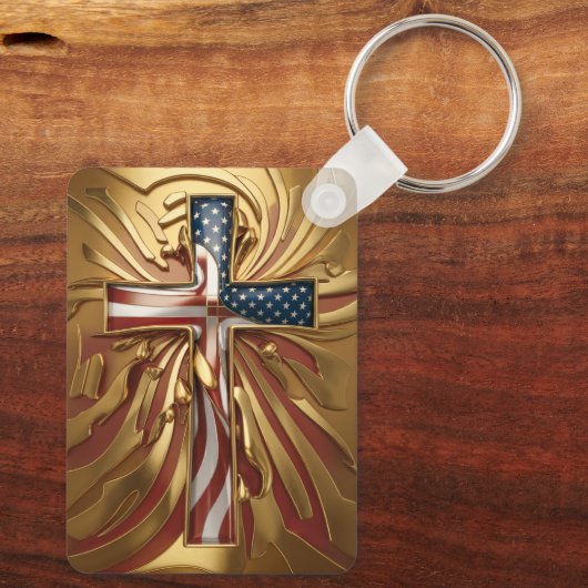 Amerikaanse Vlag in Gouden Kruis #5 Sleutelhanger (Achterkant)