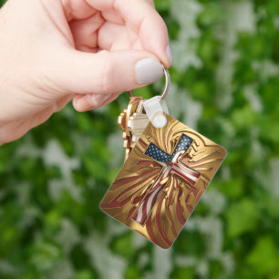 Amerikaanse Vlag in Gouden Kruis #5 Sleutelhanger