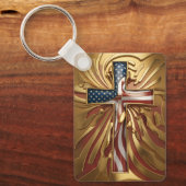 Amerikaanse Vlag in Gouden Kruis #5 Sleutelhanger (Voorkant)
