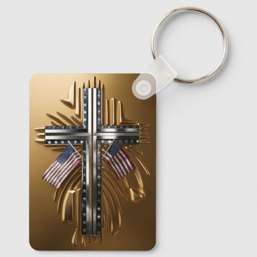 Amerikaanse Vlag in Gouden Kruis #6 Sleutelhanger (Achterkant)