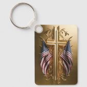 Amerikaanse vlag in gouden kruis #7 sleutelhanger (Voorkant)