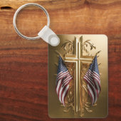 Amerikaanse vlag in gouden kruis #7 sleutelhanger (Voorkant)