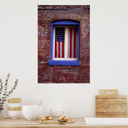 Amerikaanse vlag in het raam poster (Keuken)