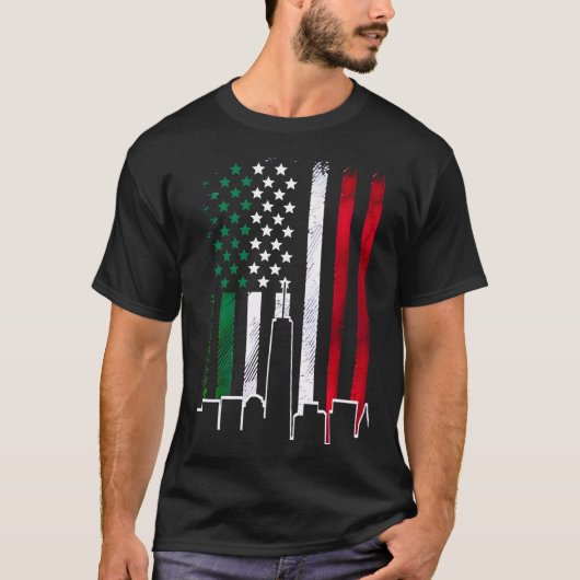 Amerikaanse vlag in Italiaanse kleuren NYC skyline T-shirt (Voorkant)