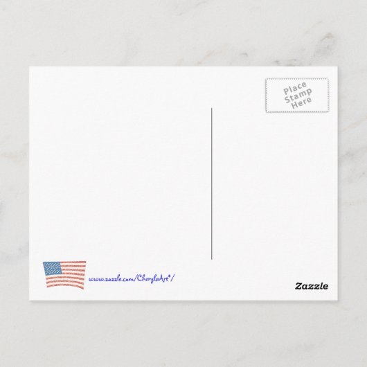 Amerikaanse vlag in pointillisme, op briefkaarten (Achterkant)