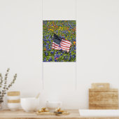 Amerikaanse vlag in veld van Blue Bonnets, Poster (Keuken)