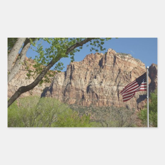 Amerikaanse vlag in Zion National Park I Rechthoekige Sticker (Voorkant)