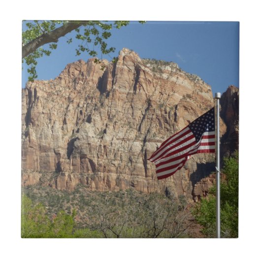 Amerikaanse vlag in Zion National Park I Tegeltje (Voorkant)