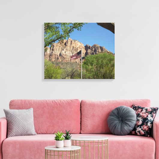 Amerikaanse vlag in Zion National Park II Canvas Afdruk (Insitu (Woonkamer))