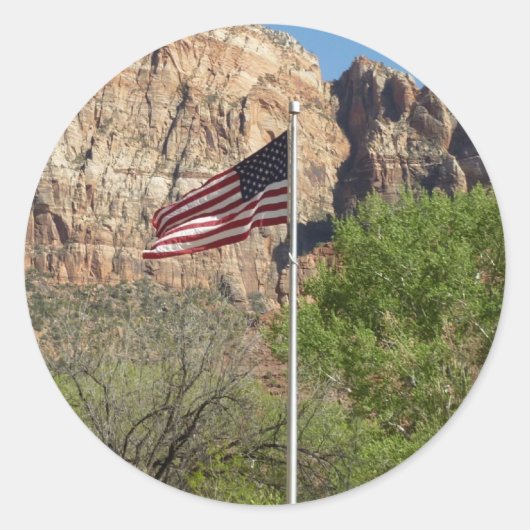 Amerikaanse vlag in Zion National Park II Ronde Sticker (Voorkant)