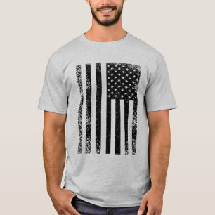 Amerikaanse vlag in zwart-wit met distressed-effec t-shirt