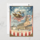 Amerikaanse vlag Independence Hall Liberty Bell Briefkaart (Voorkant / Achterkant)