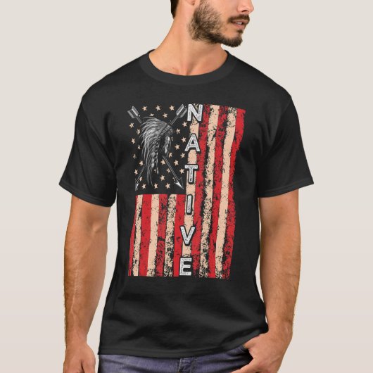 Amerikaanse vlag Indiaanse hoofdtooi Indiaans bloe T-shirt (Voorkant)