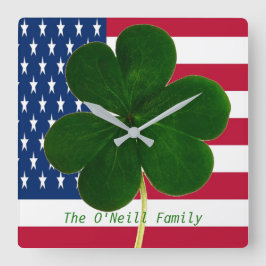 Amerikaanse vlag Irish Shamrock Clover St. Patrick Vierkante Klok