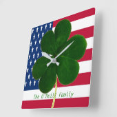 Amerikaanse vlag Irish Shamrock Clover St. Patrick Vierkante Klok (Hoek)
