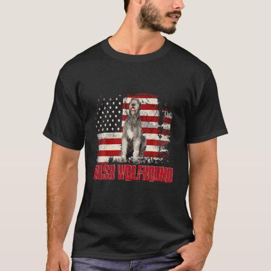 -Amerikaanse vlag Irish Wolfhound Hondenliefhebber T-shirt (Voorkant)