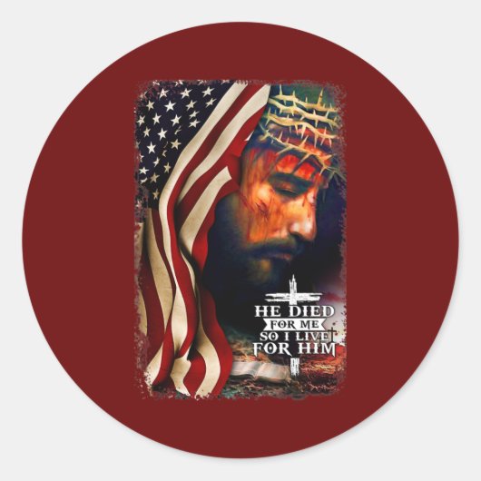Amerikaanse vlag Jesus Christelijk citaat Bijbelse Ronde Sticker (Voorkant)