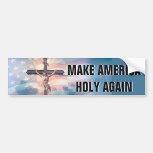 Amerikaanse vlag Jesus Crucifix in Clouds Bumpersticker