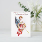 Amerikaanse vlag, jongen en krans  patriottisch briefkaart (Staand voorkant)