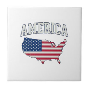 Amerikaanse Vlag Kaart Patriottisch Vintage Grafis Tegeltje