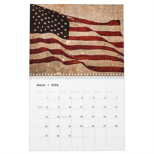 Amerikaanse vlag kalender (Mar 2026)
