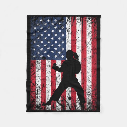 Amerikaanse vlag Karate , 4 juli patriottisch gir Fleece Deken (Voorkant)